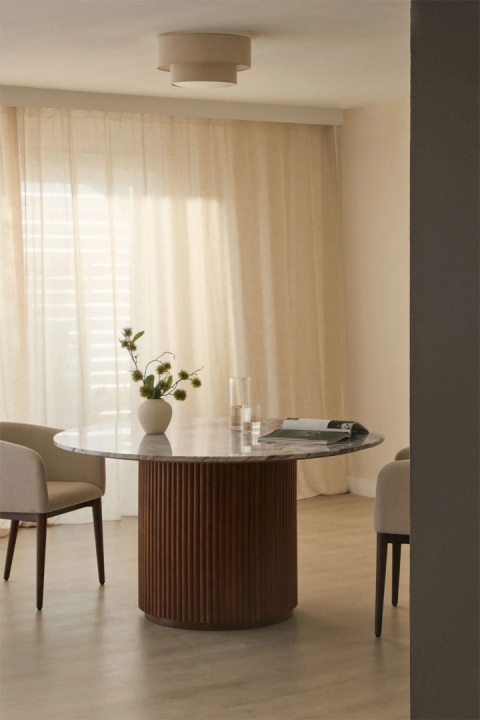 Okrągły stół jadalniany z naturalnego kamienia i drewna mango Giselda 140cm