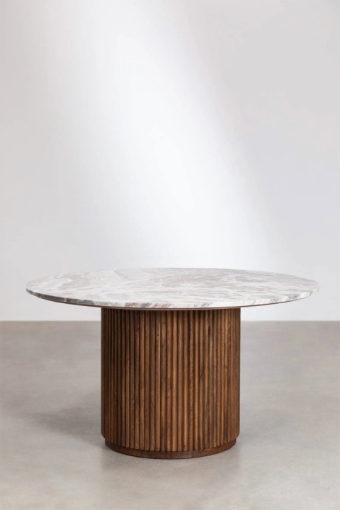 Okrągły stół jadalniany z naturalnego kamienia i drewna mango Giselda 140cm