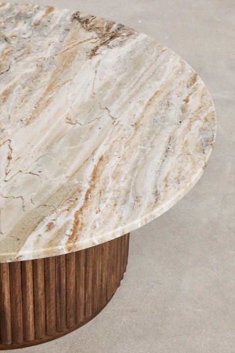 Okrągły stolik kawowy Giselda z marmuru i drewna mango