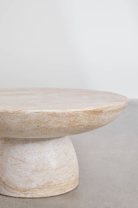 Okrągły stolik kawowy z cementu w wyglądzie trawertynu (Ø70 cm) Zenadia