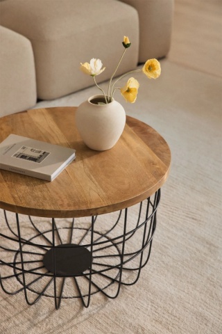 Okrągły stolik kawowy z drewna mango i stali (ø62 cm) Ket czarny